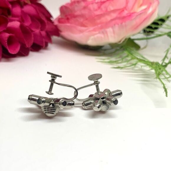 ⚜️VINTAGE Silver Asterix Unique Clip Earrings - Picture 7 of 8